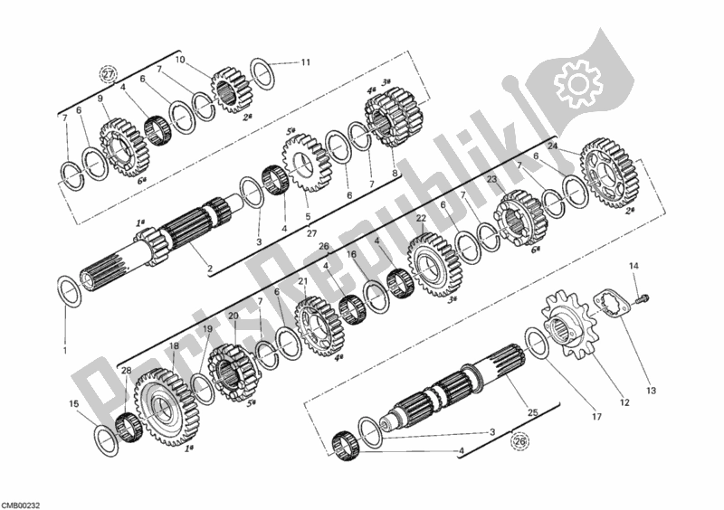 All parts for the Gear Box of the Ducati Monster 795 Thailand 2012